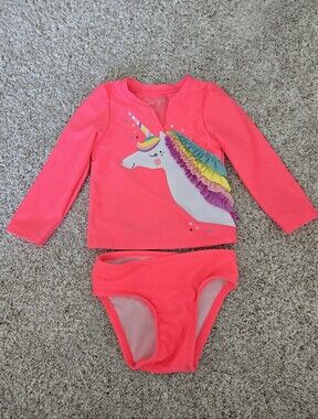 2T- Cat & Jack Girls' Pink Unicorn Long-Sleeve Swim Set